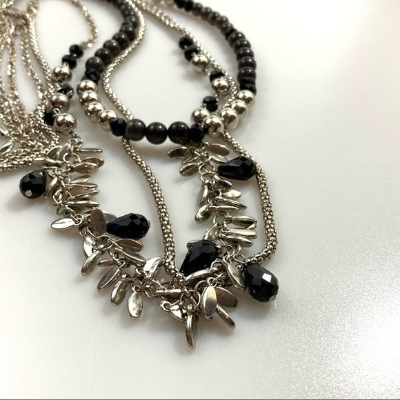 Fashion Necklace Long Three Strands Black Acrylic And Silver Tone Beads 36”+ 3” - Picture 8 of 14